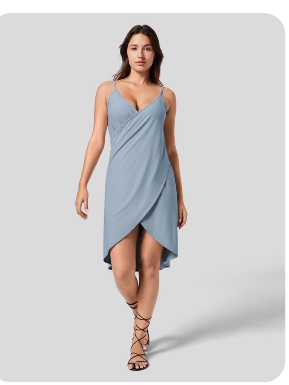 Light Blue Wrap-Front Spaghetti Strap Dress cover up